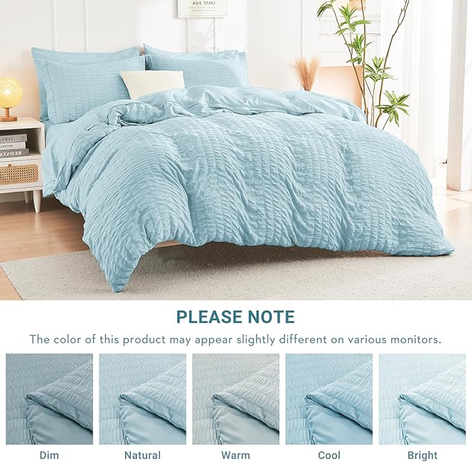 HYMOKEGE Lake Blue Queen Comforter Set Seersucker 7 Pieces, All Season Luxury - Image 6