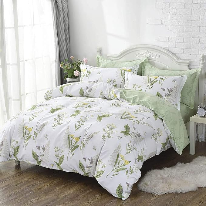 FADFAY Farmhouse Premium Shabby Green Daisy and Botanical Lavender Flowers 100% by CottonWorldSweetDream