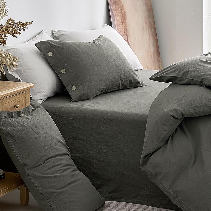 JELLYMONI 100% Washed Cotton Duvet Cover Full – Soft, Breathable Linen-Look - Image 9