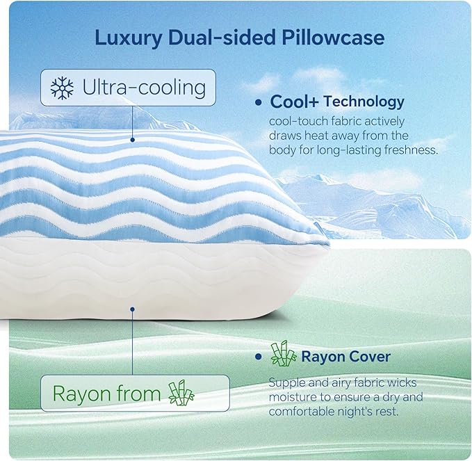 SLEEPDIARY Queen Pillow 1 Pack – Adjustable Shredded Memory Foam Cooling Bed - Image 3
