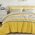 WONGS BEDDING Yellow Comforter Set Queen Size, 7 Pieces Striped Bed in a Bag by WONGSBEDDING