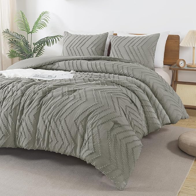 Andency Medium Grey Comforter Set Queen Size, Boho Soft Warm Tufted Bedding by Andency