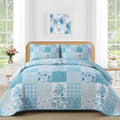 Mybedsoul Blue Patchwork Queen Size Quilt, Soft Boho Floral Spring Bedspreads by Mybedsoul