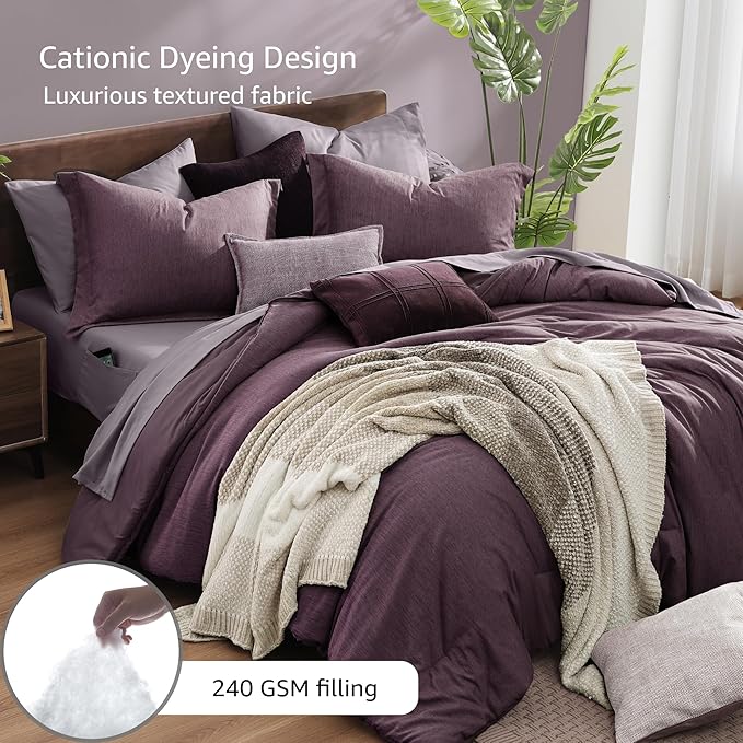 Monbix Super King Plus Comforter Set, Italian Plum Cationic Dyeing Bedding Set - Image 3