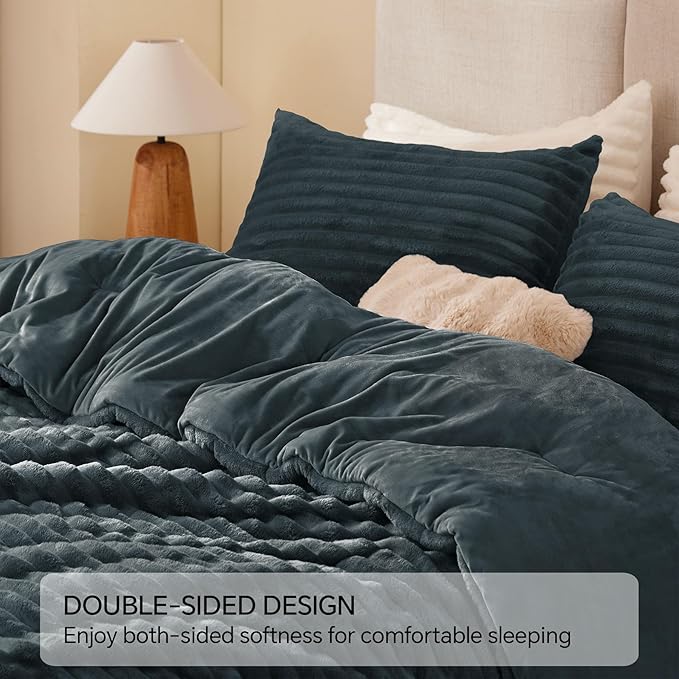 BEDELITE Fleece King Comforter Set -Super Soft & Warm Fluffy Dark Grey Bedding - Image 5