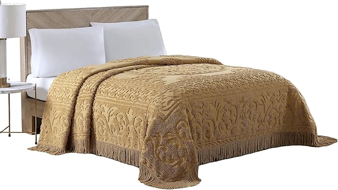 Beatrice Home Fashions Medallion Chenille Bedspread, King, Gold