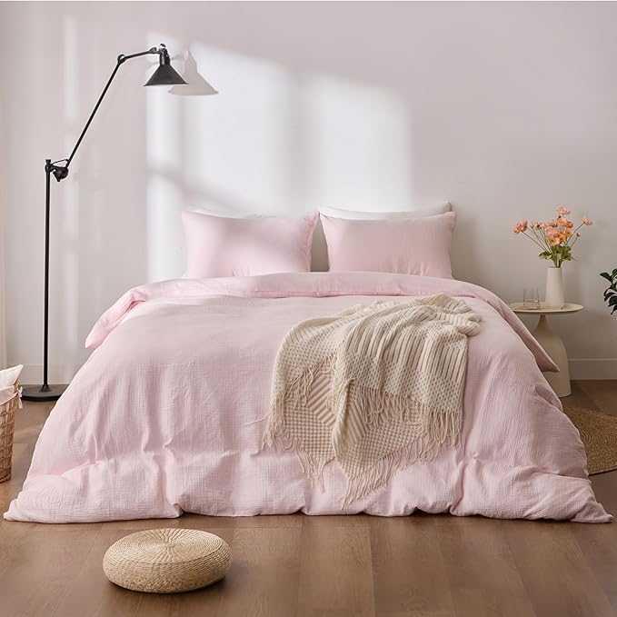 Pink Duvet Cover Queen Size, 100% Sandwashed Cotton Soft Queen Duvet Cover Set - Image 7