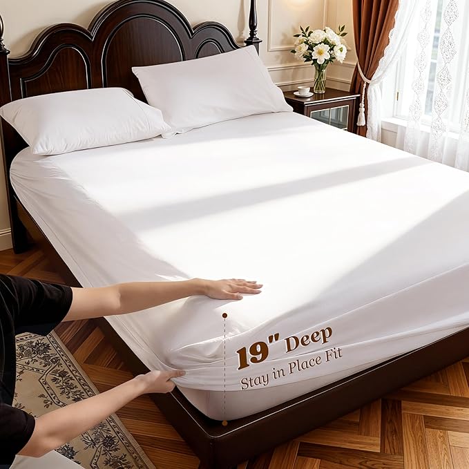 LBRO2M 100% Cotton Sheets Set Deep Pocket 19", 1000 Thread Count Full Size 4 - Image 2