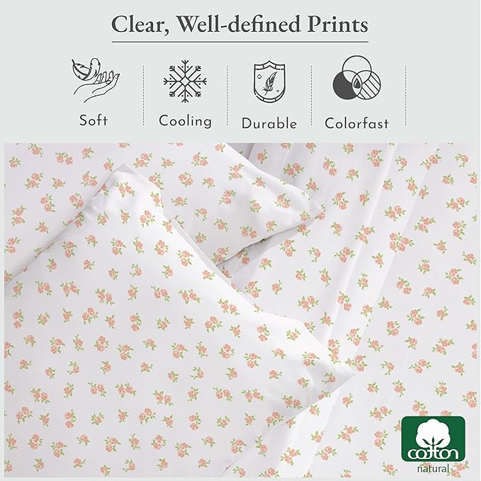 California Design Den Floral Sheet Set Twin XL, 100% Cotton Sheets, Soft Sateen - Image 5