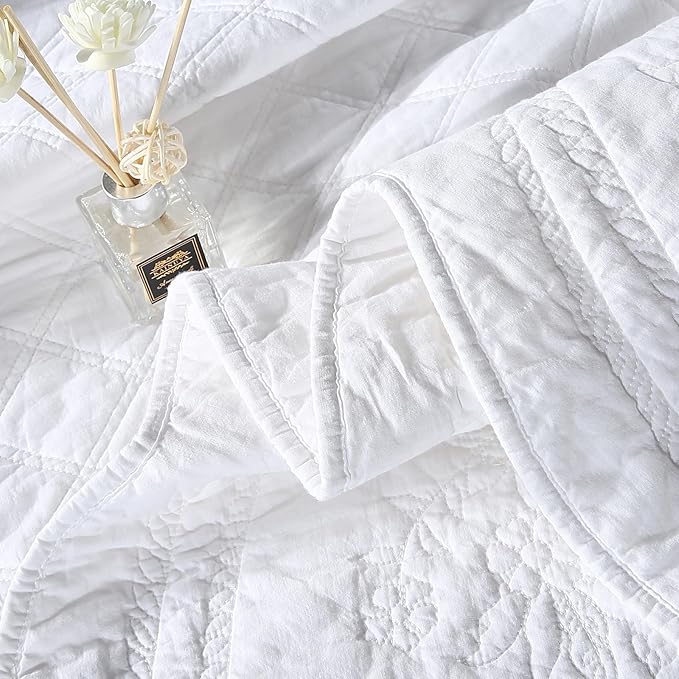 ROOMLIFE Quilt Set Full Size 3D Floral Embroidery Pattern 3-Piece Cotton - Image 8