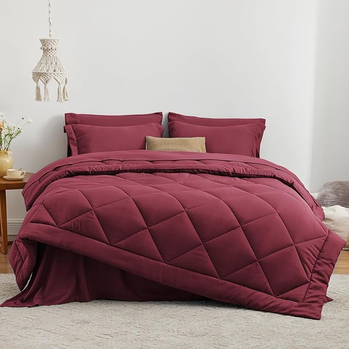 Love's cabin Full Comforter Set Burgundy, 7 Pieces Full Bed in a Bag, All - Image 2