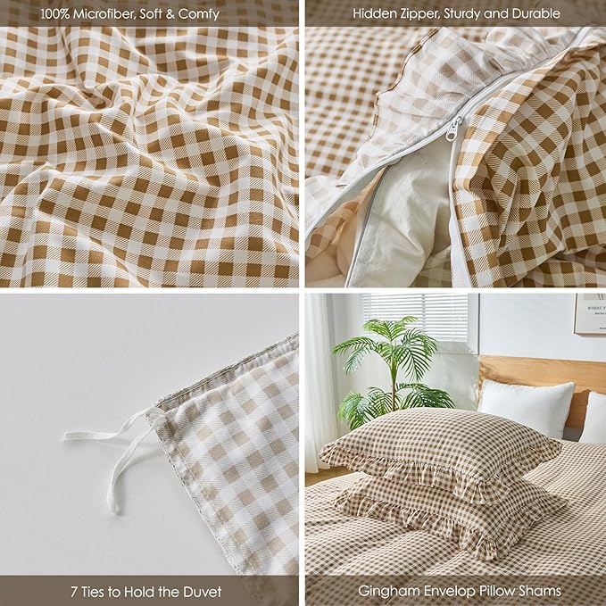 Gingham Duvet Cover Queen Size, 3 Pieces Soft Breathable Microfiber Plaid - Image 2