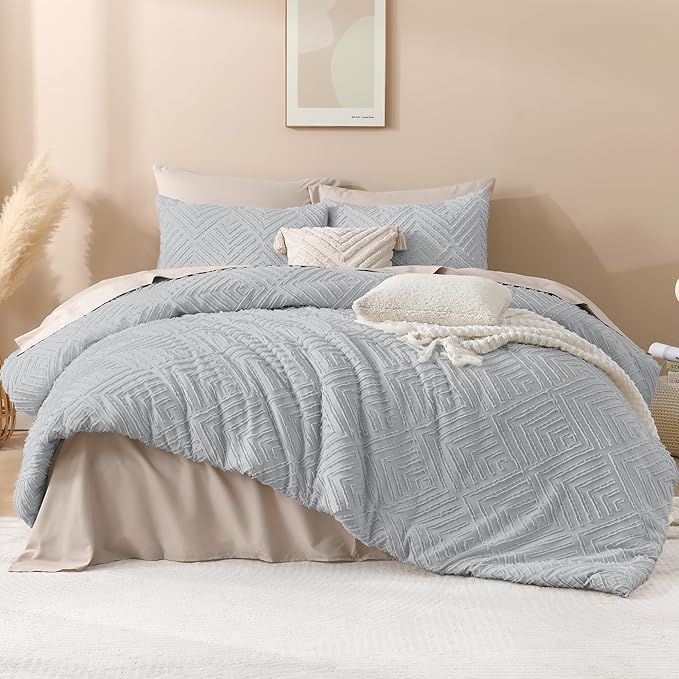 Andency Light Grey King Size Comforter Set, 3 Pieces Boho Bedding Set & - Image 2