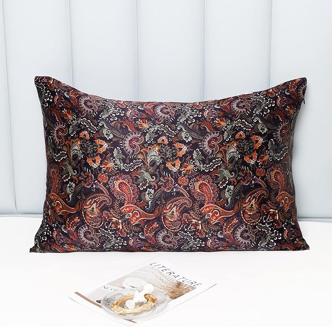 MANSPHIL Purple Paisley 100% Silk Pillowcases Queen Size, Bohomian Brown Floral - Image 3