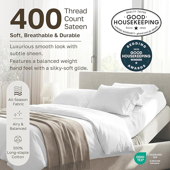 California Design Den Soft 100% Cotton Bed Sheets Split King Set, 400 TC Good - Image 3