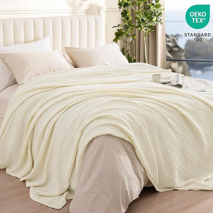 PHF Cooling Waffle Blanket Queen Size, Lightweight 60% Rayon from Bamboo & 40% - Image 3