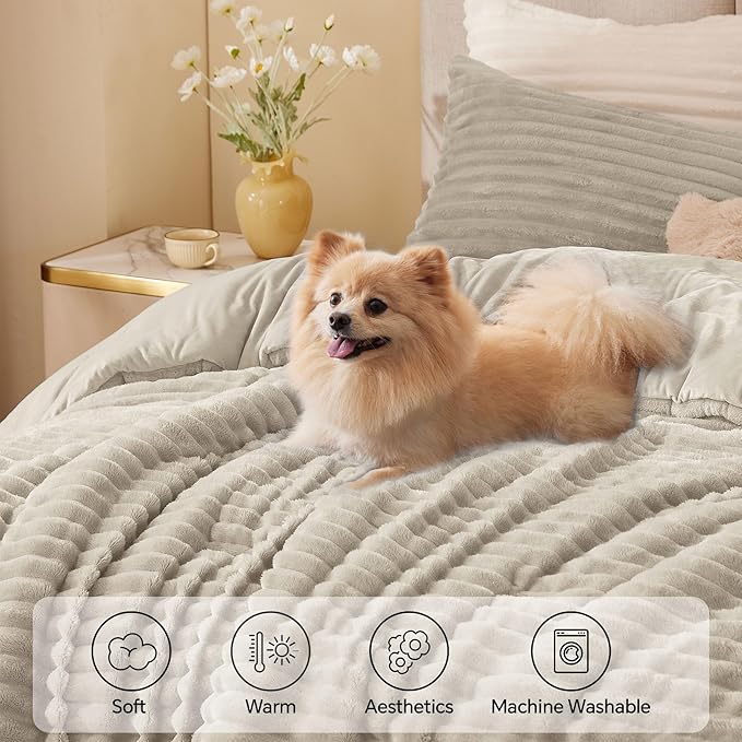 BEDELITE Fleece Twin Comforter Set -Super Soft & Warm Fluffy Linen Bedding - Image 3