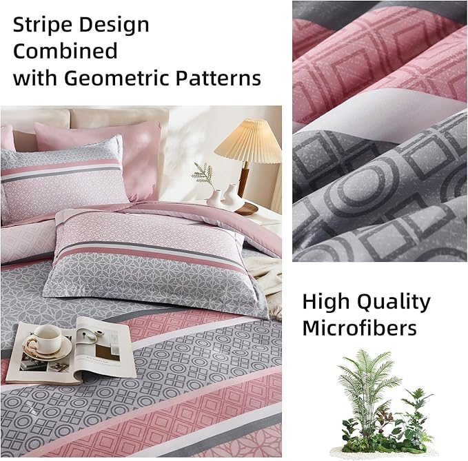 WONGS BEDDING Pink Queen Comforter Set 7 Pieces, Boho Striped Bed in a Bag - Image 7