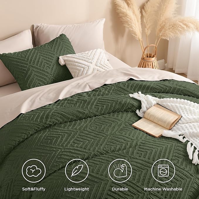 Andency Olive Green Oversized King Comforter 120"x120", 3 Pieces Super King - Image 4