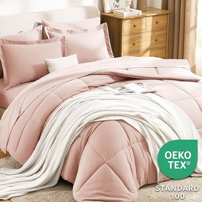 CozyLux Queen Comforter Set Blush Pink - Image 3
