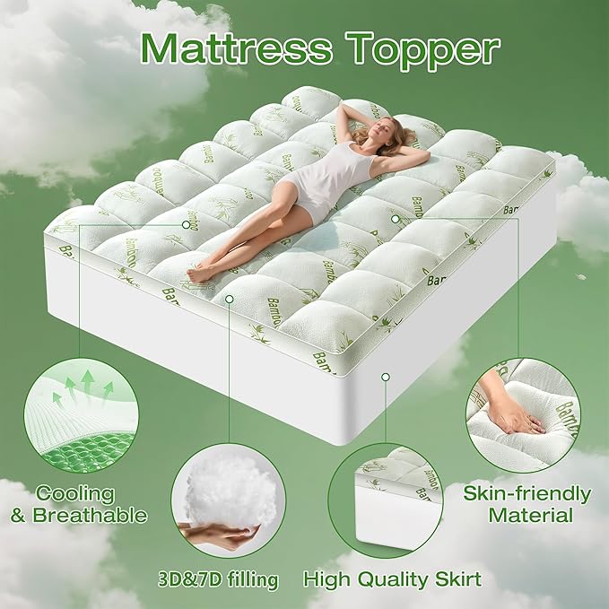 Mattress Topper Twin XL Size Viscose Derived from Bamboo, Thick Soft Pillow Top - Image 2