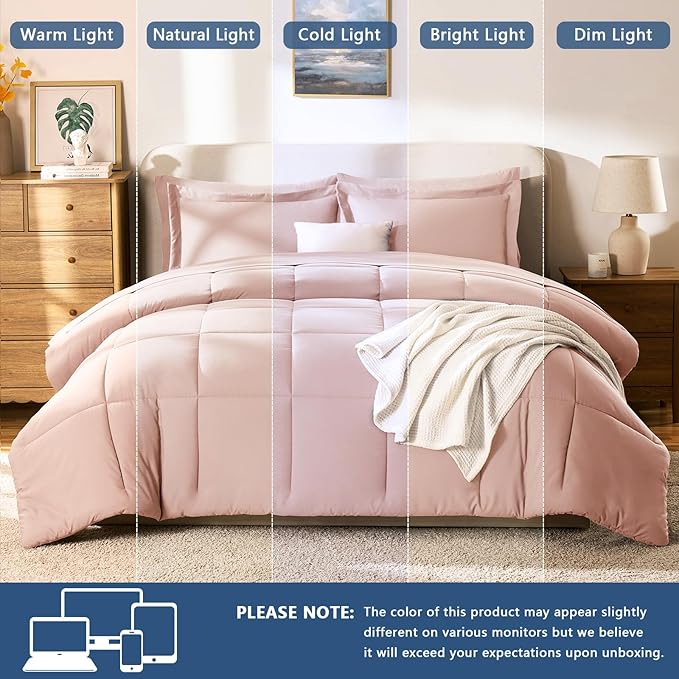 CozyLux Queen Comforter Set Blush Pink - Image 5