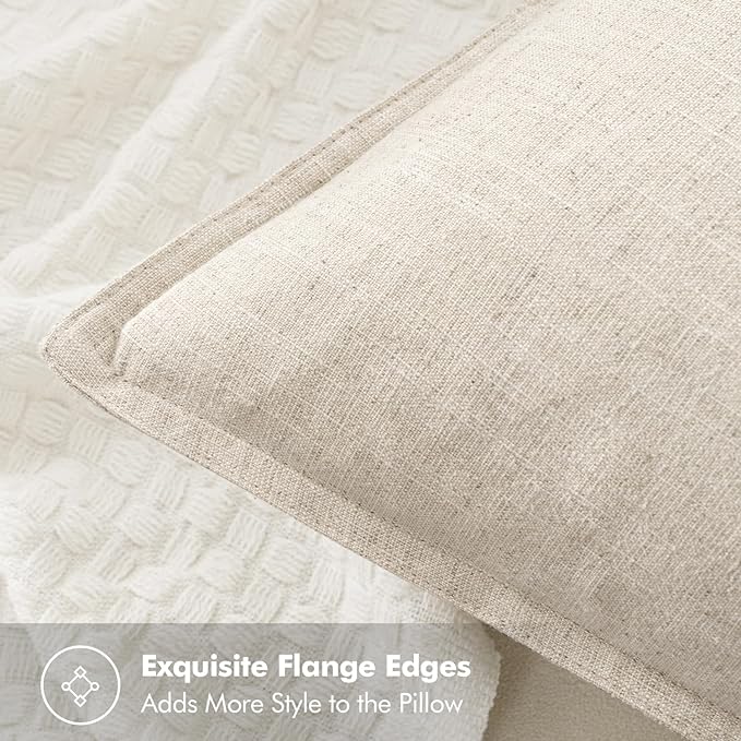 MIULEE Decorative Linen Pillow Covers 18x18 Inch Natural Beige Boho Farmhouse - Image 2