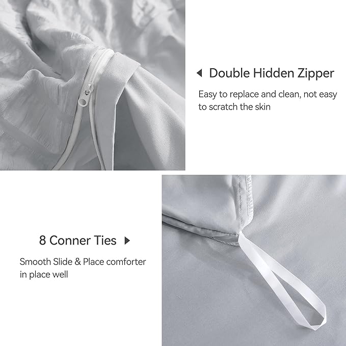 JELLYMONI Light Grey Duvet Cover Full Size, Soft Breathable Seersucker Duvet - Image 5