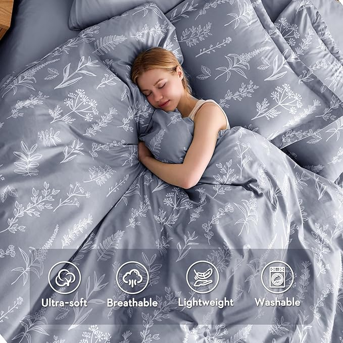 MUXHOMO Duvet Cover Full Size, Reversible Floral Grey Duvet Cover Set - Image 2