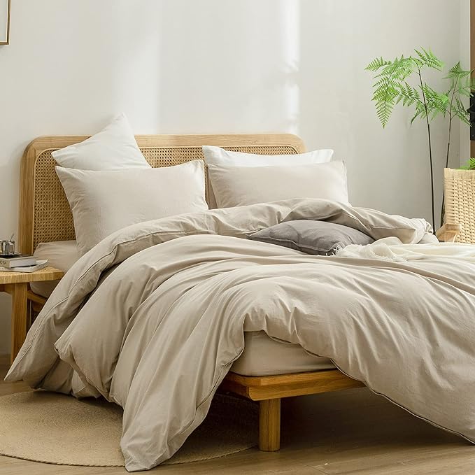 BESTOUCH Duvet Cover Set 100% Cotton Linen Feel Super Soft Comfortable Chic - Image 4