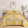 Mybedsoul Yellow Boho Quilt Set Queen Size, 3 Pieces Plaid Floral Bedspread by Mybedsoul