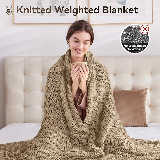 Knitted Weighted Blanket for Adult, No Beads Heavy Blanket 60” x 80'' 12lbs - Image 5