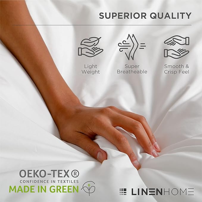 Linen Home 100% Cotton Percale Sheets King Size, Sand Shell, Deep Pocket - Image 7