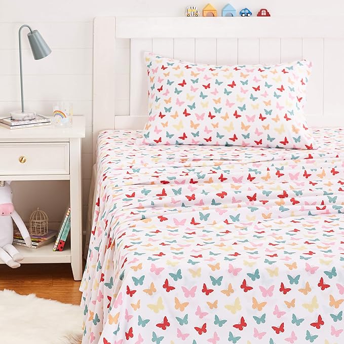 Amazon Basics Kid's Soft Easy-Wash Microfiber 3-Piece Sheet Set, Butterfly - Image 6