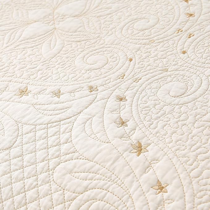 ROOMLIFE Quilt Set King Size 3D Floral Embroidery Pattern 3-Piece Cotton - Image 4
