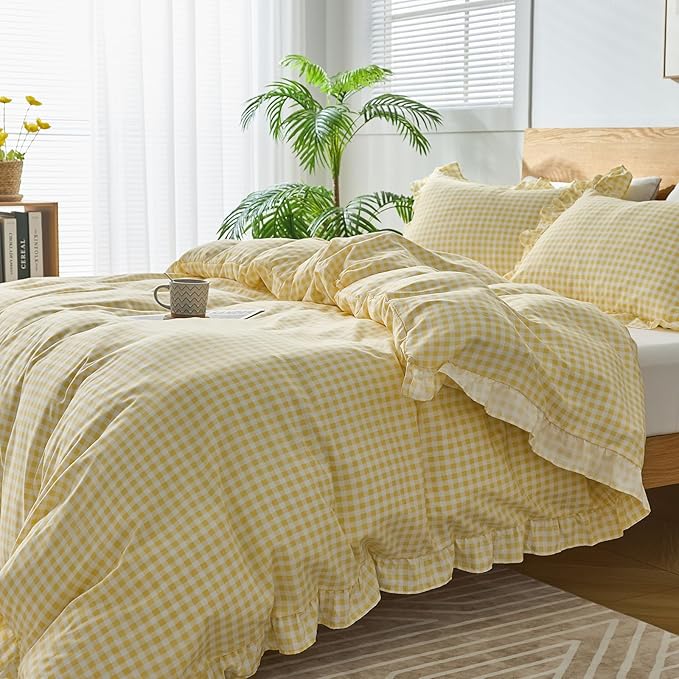 Gingham Duvet Cover Full Size, 3 Pieces Soft Breathable Microfiber Plaid - Image 7