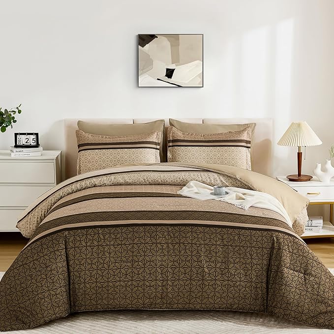 WONGS BEDDING 7 Pieces Comforter Set King Size, Minimalist Geometric Bohemian - Image 2