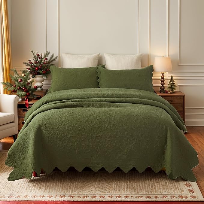 Brandream Queen Size Quilt Set Cotton Green Quilts Luxury Farmhouse Bedding Set - Image 2