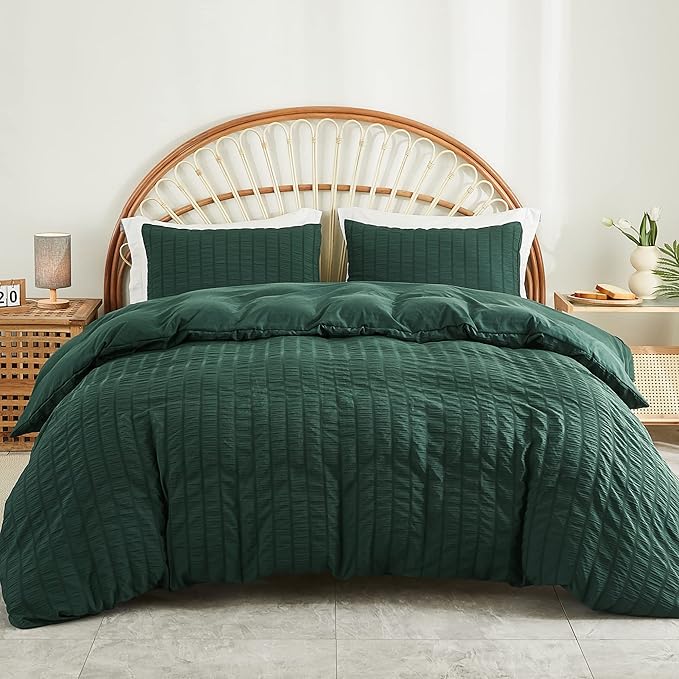 AveLom Dark Green Seersucker Duvet Cover Set Full Size, 3 Pieces, Ultra Soft by AveLom