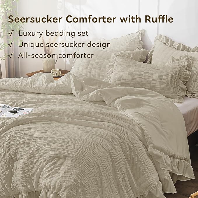 JOLLYVOGUE Full Size Comforter, 3 Pieces Linen Seersucker Lightweight Full Size - Image 3