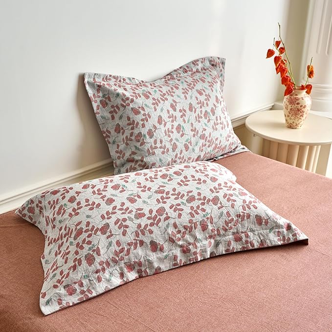 mixinni 100% Washed Cotton Duvet Cover Set, Reversible Vintage Floral Jacquard - Image 9