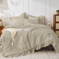 JOLLYVOGUE Queen Comforter Set, 3 Pieces Linen Seersucker Comforters Queen Size by JOLLYVOGUE