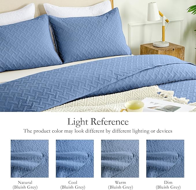 FLYMME Bluish Grey Twin Quilt Bedding Set Thin Lightweight Bedspreads, Soft - Image 4