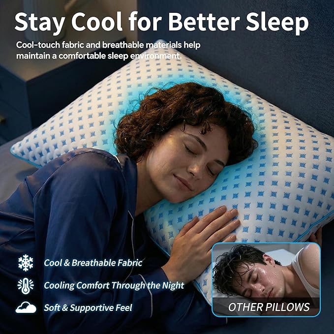 Queen Size Pillow 1 Pack for Sleeping, Cooling Adjustable Memory Foam Pillow - Image 6