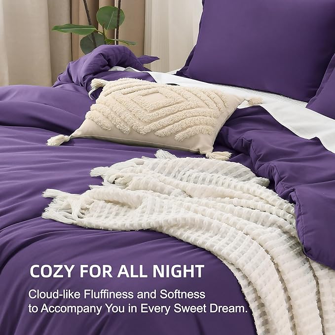 Litanika Dark Violet Purple Comforter Set King Size, 3 Pieces Lightweight Solid - Image 7