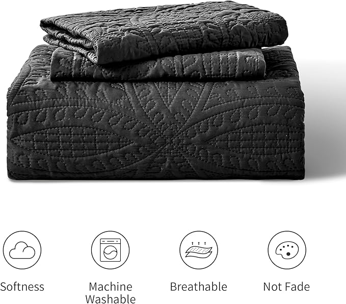 Love's cabin California King Size Quilt Bedding Set Black Bedspreads - Image 7