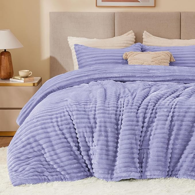BEDELITE Fleece Queen Comforter Set -Super Soft & Warm Fluffy Lavender Bedding by BEDELITE