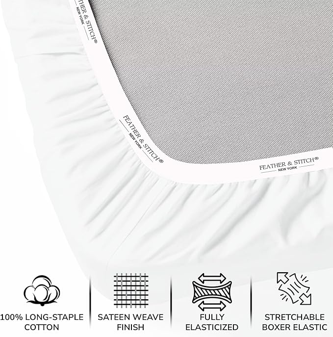Feather & Stitch Fitted Bottom Sheet Only King Size 500 TC-1 Piece 100% Cotton - Image 2