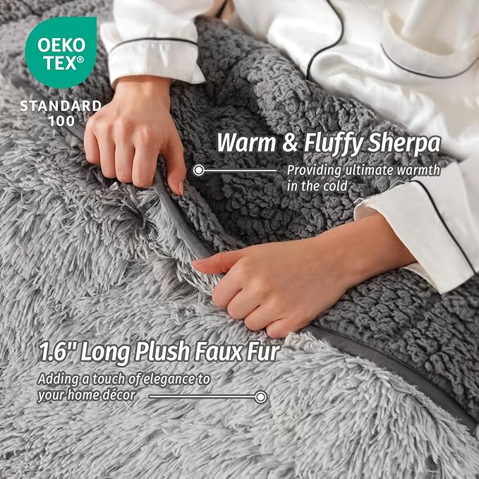 Wemore Shaggy Long Fur Faux Fur Weighted Blanket, Cozy and Plush Sherpa Long - Image 4
