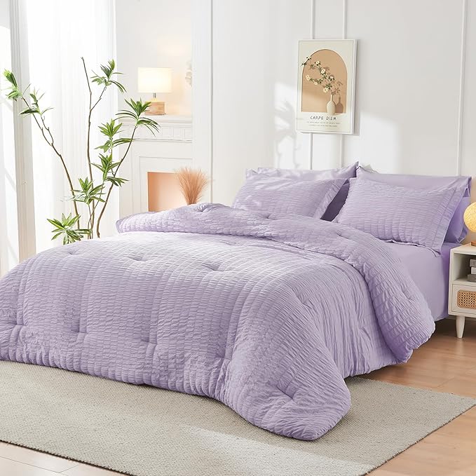 HYMOKEGE Lavender Duvet Cover King Size, Ultra Soft 3-Piece Seersucker Duvet - Image 7